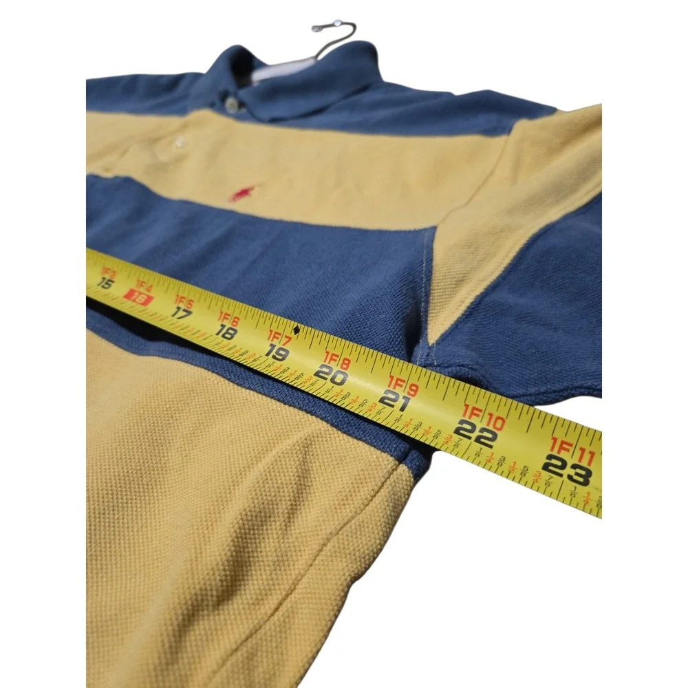 Polo Ralph Lauren Mens Blue Yellow Striped Short Sleeve Cotton‎ Polo Shirt L